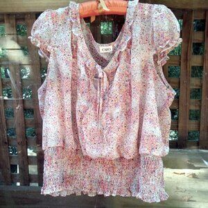 Cato zXL Flower Petal Peasant Top Ruffled Front Elastic Waist Puffed Sleeves S